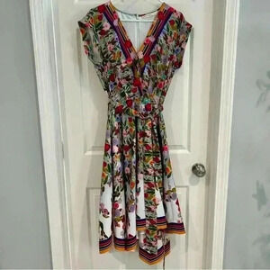 eShakti Wayward Fancies Floral Dress 16/XL V Neck Pockets Scarf Hem Cottagecore